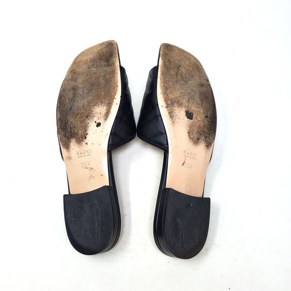 Gucci Marmont Double G Flat Sandals Quilted Black Leather 646169 Size 36.5 - Picture 7 of 10